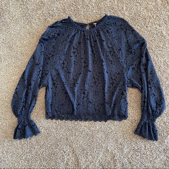 Free People | Olivia Lace Top | Navy | Size Small - Picture 2 of 10